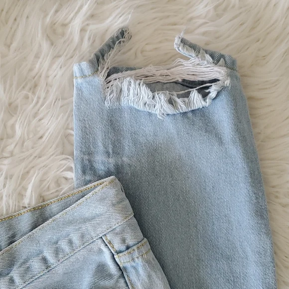 Brandy Melville Distressed Denim Pants Long Size Small - Picture 5 of 16